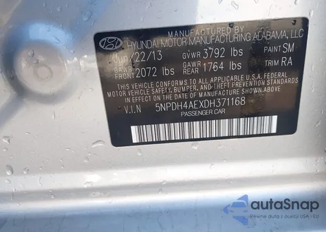 2013 Hyundai Elantra Gls z USA, uszkodzony, nr VIN 5NPDH4AEXDH371168